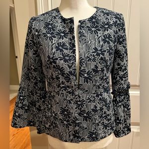 Banana Republic Navy & White Floral Jacket with Bell Sleeves NWT
